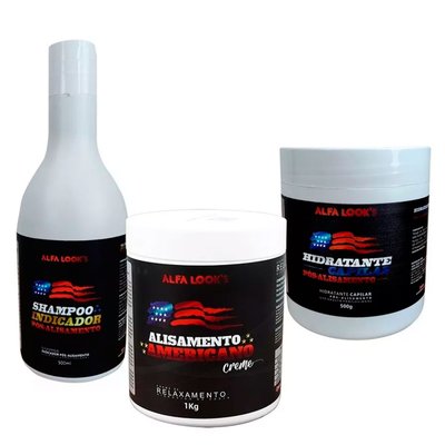 Kit Alisamento Americano + Shampoo Indicador + Hidratante Alfa Looks