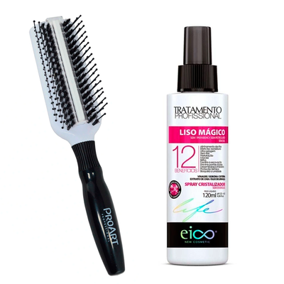 Spray Cristalizador Eico Liso Mágico + Escova Hydrate Hair