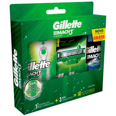 Kit Aparelho de Barbear + Gel de Barbear Gillette Mach3 Sensitive