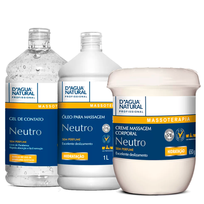 Kit Creme + Gel + Óleo de Massagem Neutro D'agua Natural